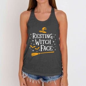 Resting Witch Face Gift Broomstick Funny Spooky Party Women's Knotted Racerback Tank