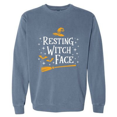 Resting Witch Face Gift Broomstick Funny Spooky Party Garment-Dyed Sweatshirt