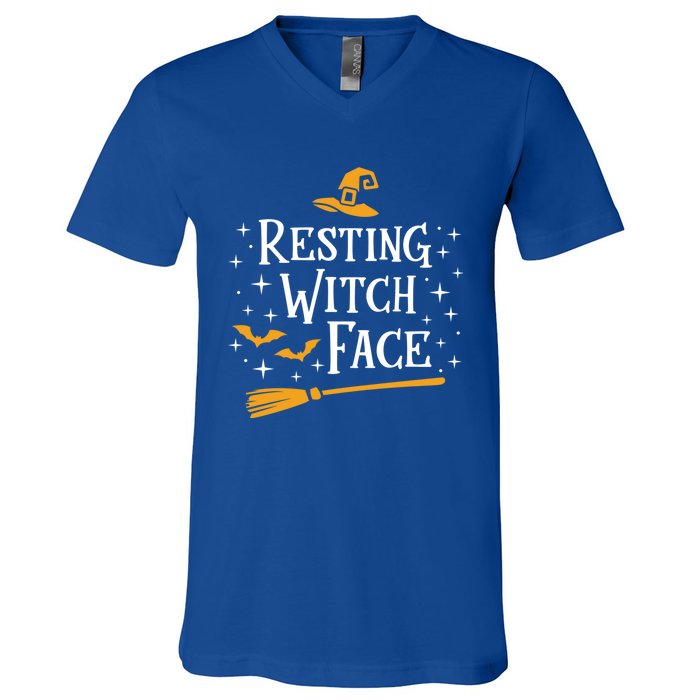 Resting Witch Face Gift Broomstick Funny Spooky Party V-Neck T-Shirt