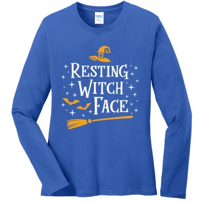 Resting Witch Face Gift Broomstick Funny Spooky Party Ladies Long Sleeve Shirt