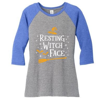 Resting Witch Face Gift Broomstick Funny Spooky Party Women's Tri-Blend 3/4-Sleeve Raglan Shirt