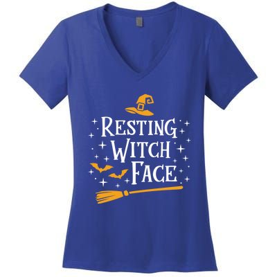 Resting Witch Face Gift Broomstick Funny Spooky Party Women's V-Neck T-Shirt