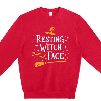 Resting Witch Face Gift Broomstick Funny Spooky Party Premium Crewneck Sweatshirt