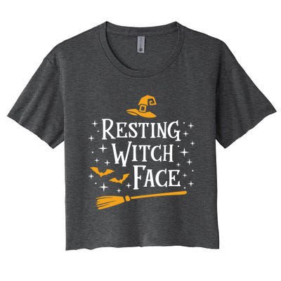 Resting Witch Face Gift Broomstick Funny Spooky Party Women's Crop Top Tee