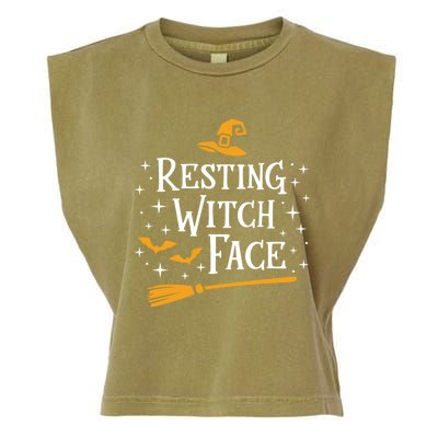 Resting Witch Face Gift Broomstick Funny Spooky Party Garment-Dyed Women's Muscle Tee