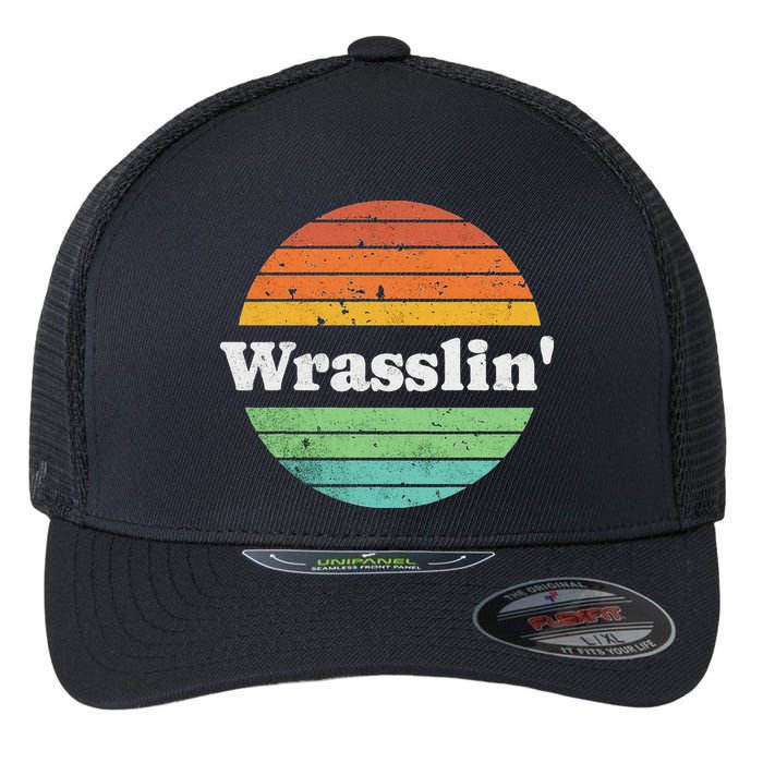 Retro Wrasslin Funny Wrestling Lover 70s Style Flexfit Unipanel Trucker Cap