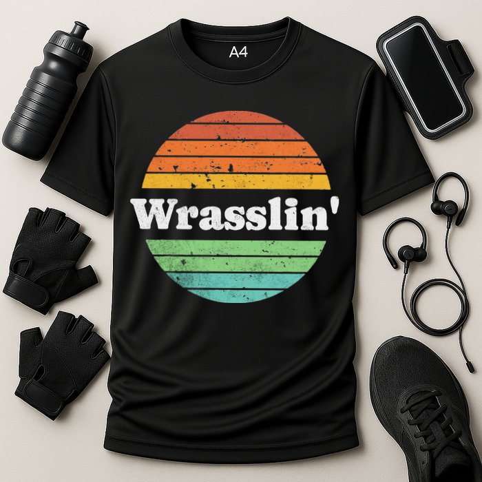 Retro Wrasslin Funny Wrestling Lover 70s Style Cooling Performance Crew T-Shirt