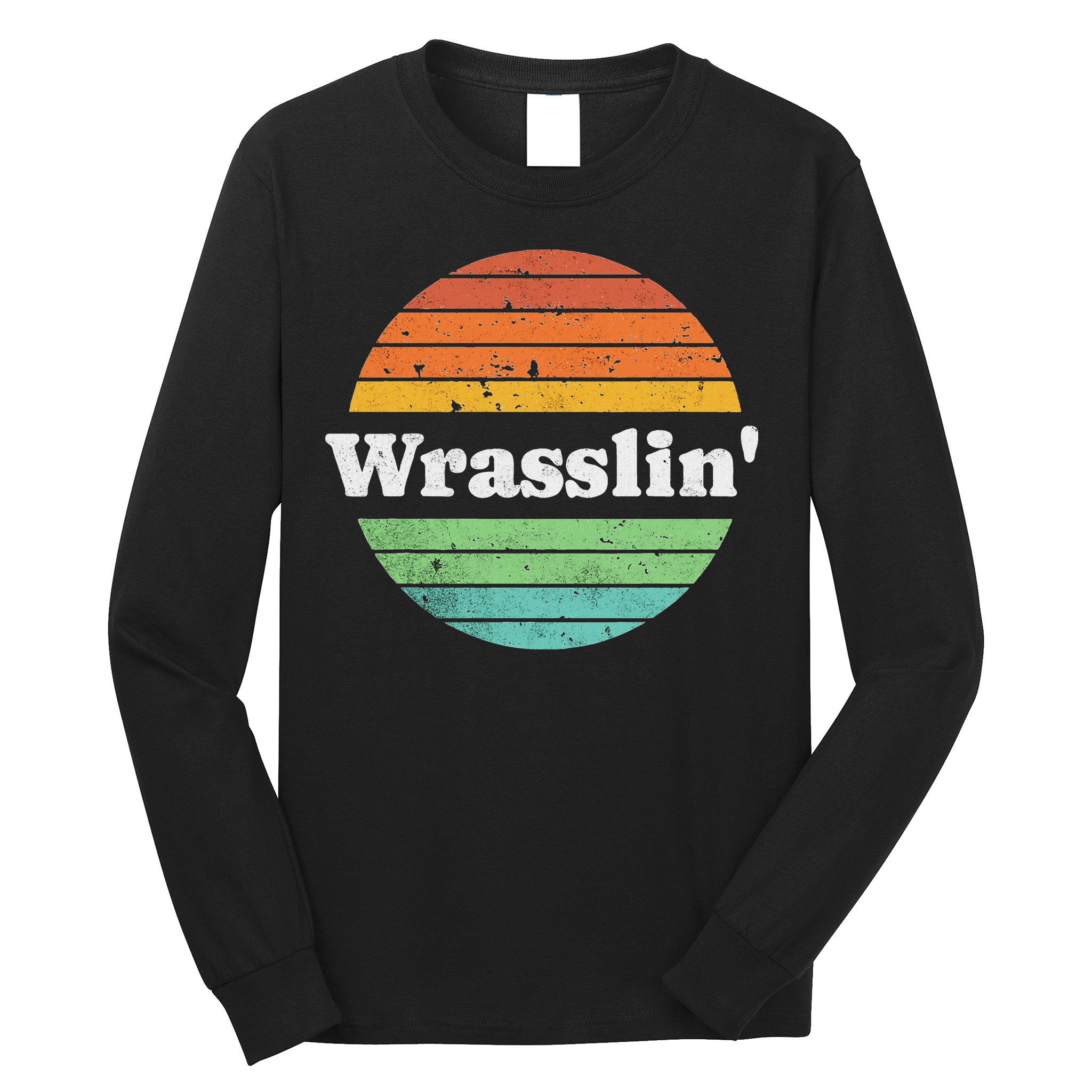 Retro Wrasslin Funny Wrestling Lover 70s Style Long Sleeve Shirt