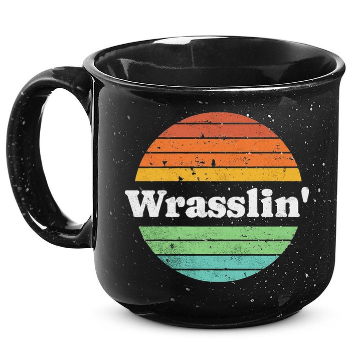 Retro Wrasslin Funny Wrestling Lover 70s Style 15oz Campfire Ceramic Mug