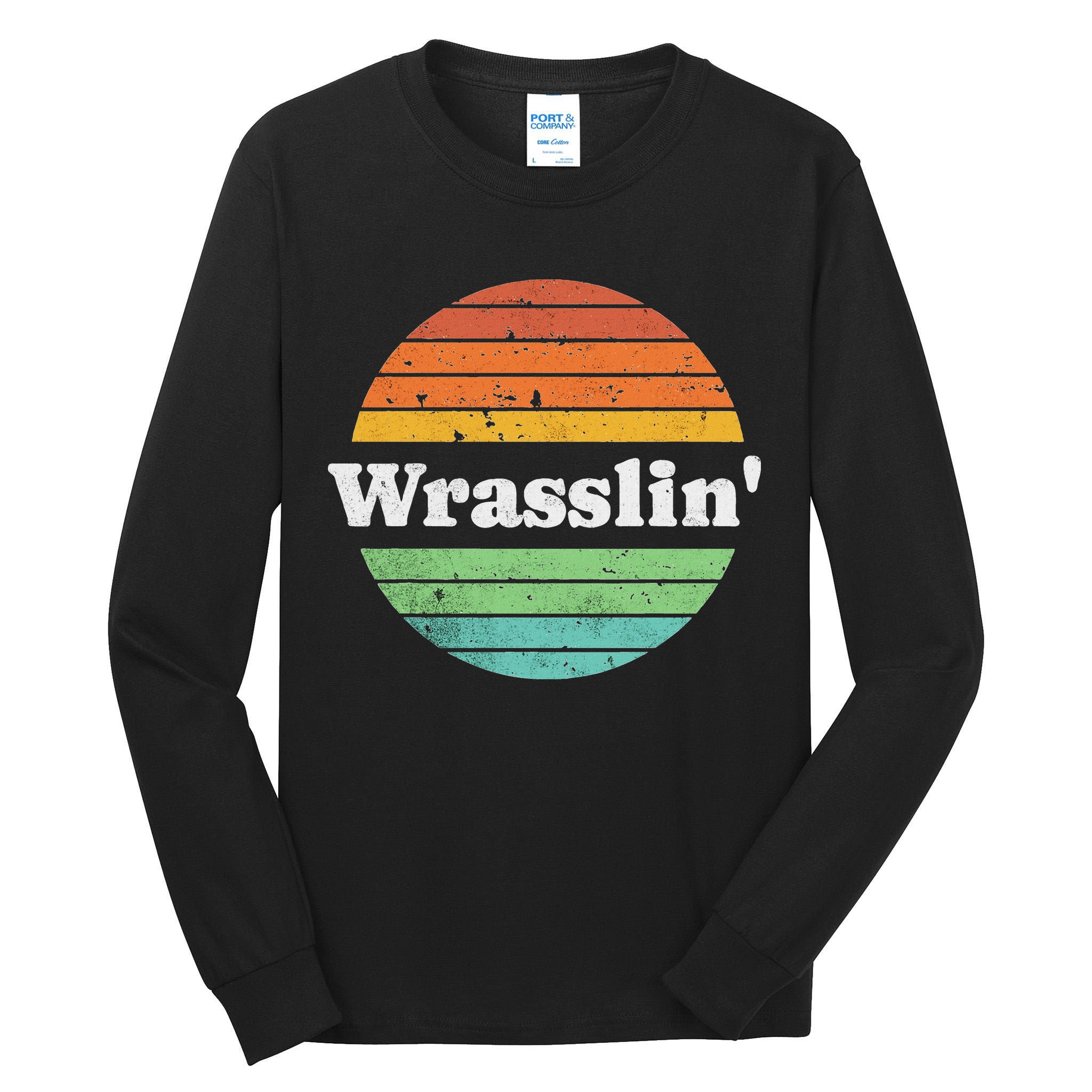 Retro Wrasslin Funny Wrestling Lover 70s Style Tall Long Sleeve T-Shirt