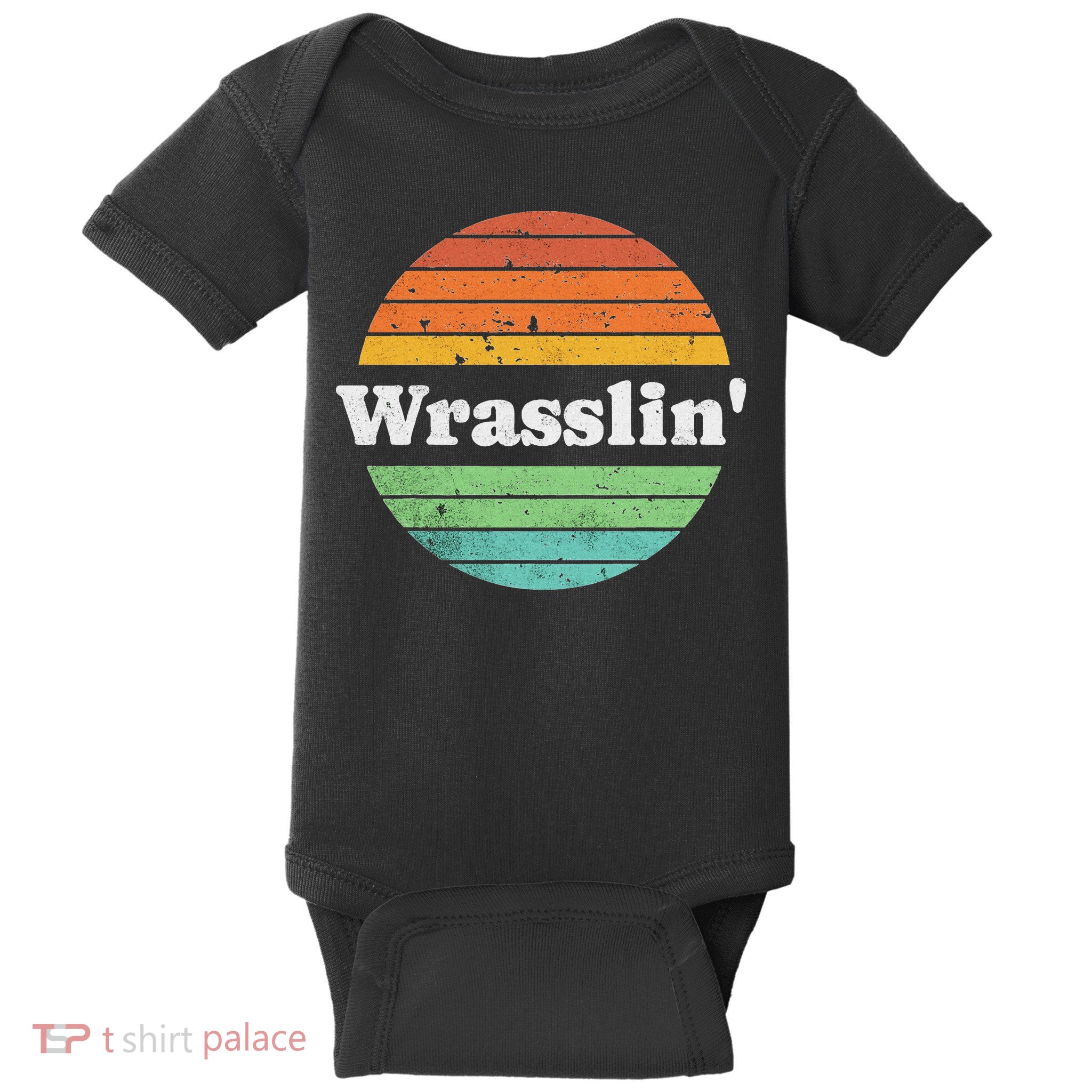 Retro Wrasslin Funny Wrestling Lover 70s Style Baby Bodysuit