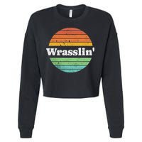 Retro Wrasslin Funny Wrestling Lover 70s Style Cropped Pullover Crew