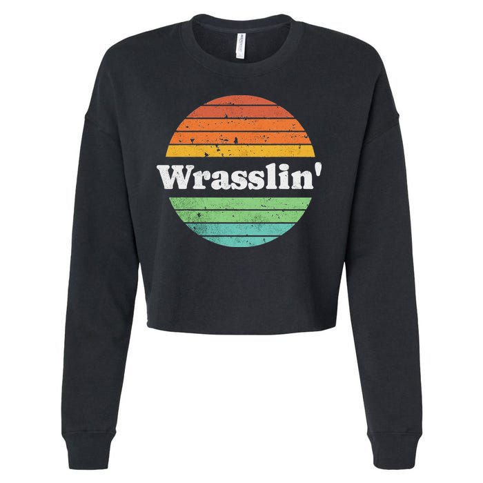 Retro Wrasslin Funny Wrestling Lover 70s Style Cropped Pullover Crew