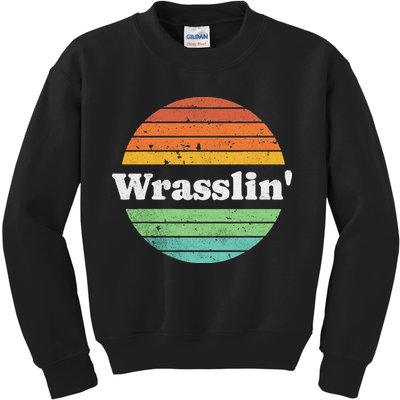 Retro Wrasslin Funny Wrestling Lover 70s Style Kids Sweatshirt