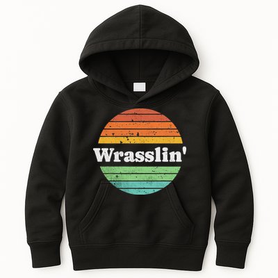 Retro Wrasslin Funny Wrestling Lover 70s Style Kids Hoodie