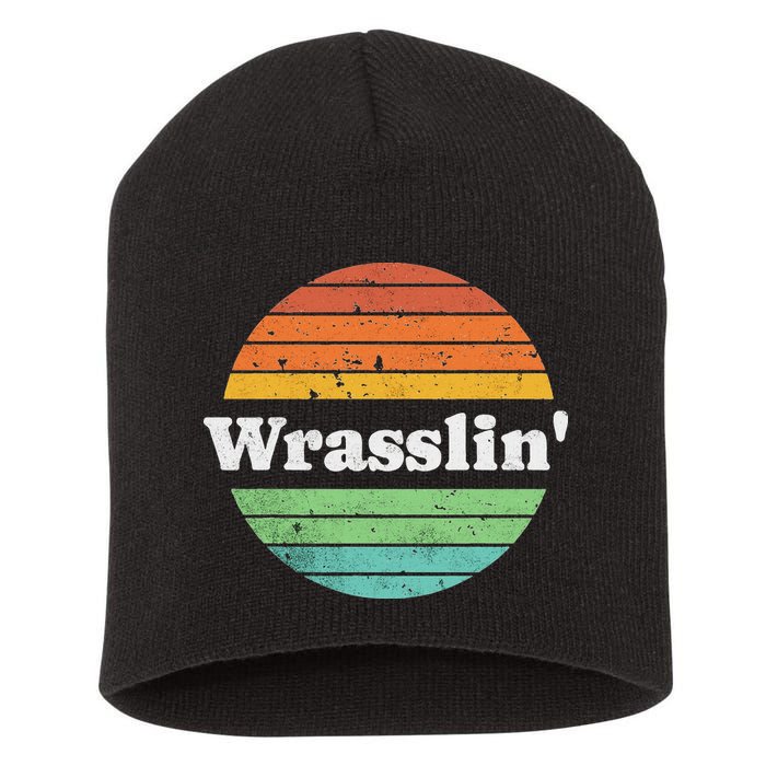 Retro Wrasslin Funny Wrestling Lover 70s Style Short Acrylic Beanie