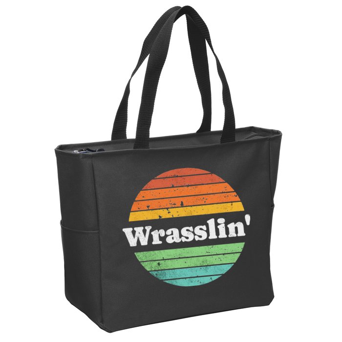 Retro Wrasslin Funny Wrestling Lover 70s Style Zip Tote Bag
