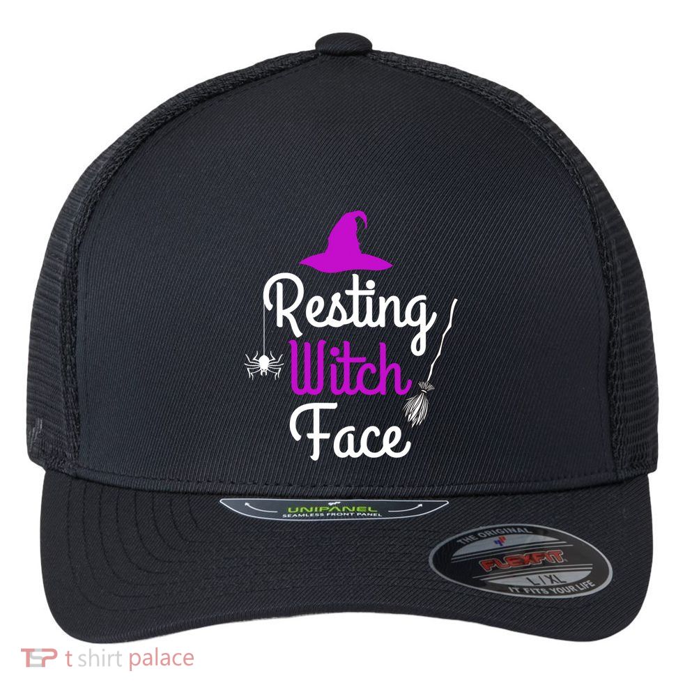 Resting Witch Face Halloween Fall Funny Trick Or Treat Sassy Great Gift Flexfit Unipanel Trucker Cap