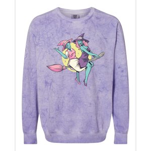 Retro Witches Flying Colorblast Crewneck Sweatshirt