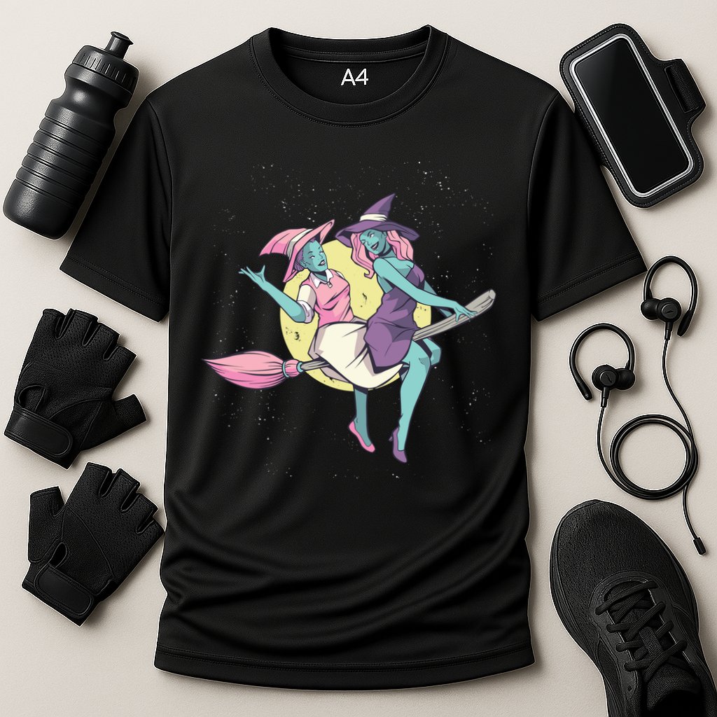 Retro Witches Flying Performance Shirt