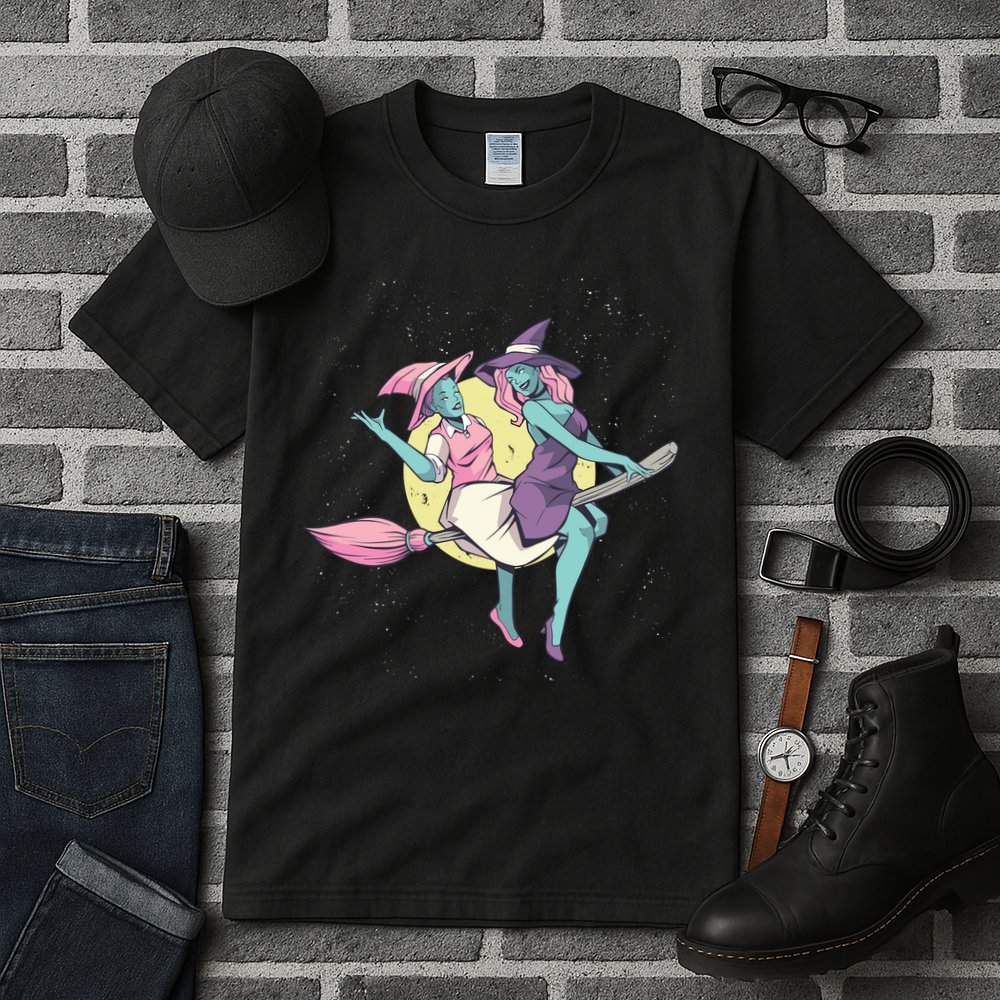 Retro Witches Flying Tall T-Shirt
