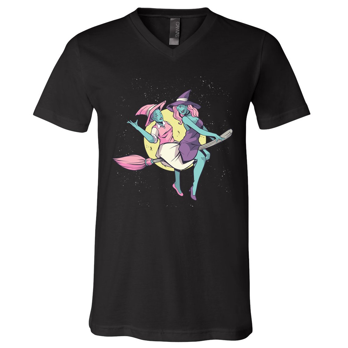 Retro Witches Flying V-Neck T-Shirt