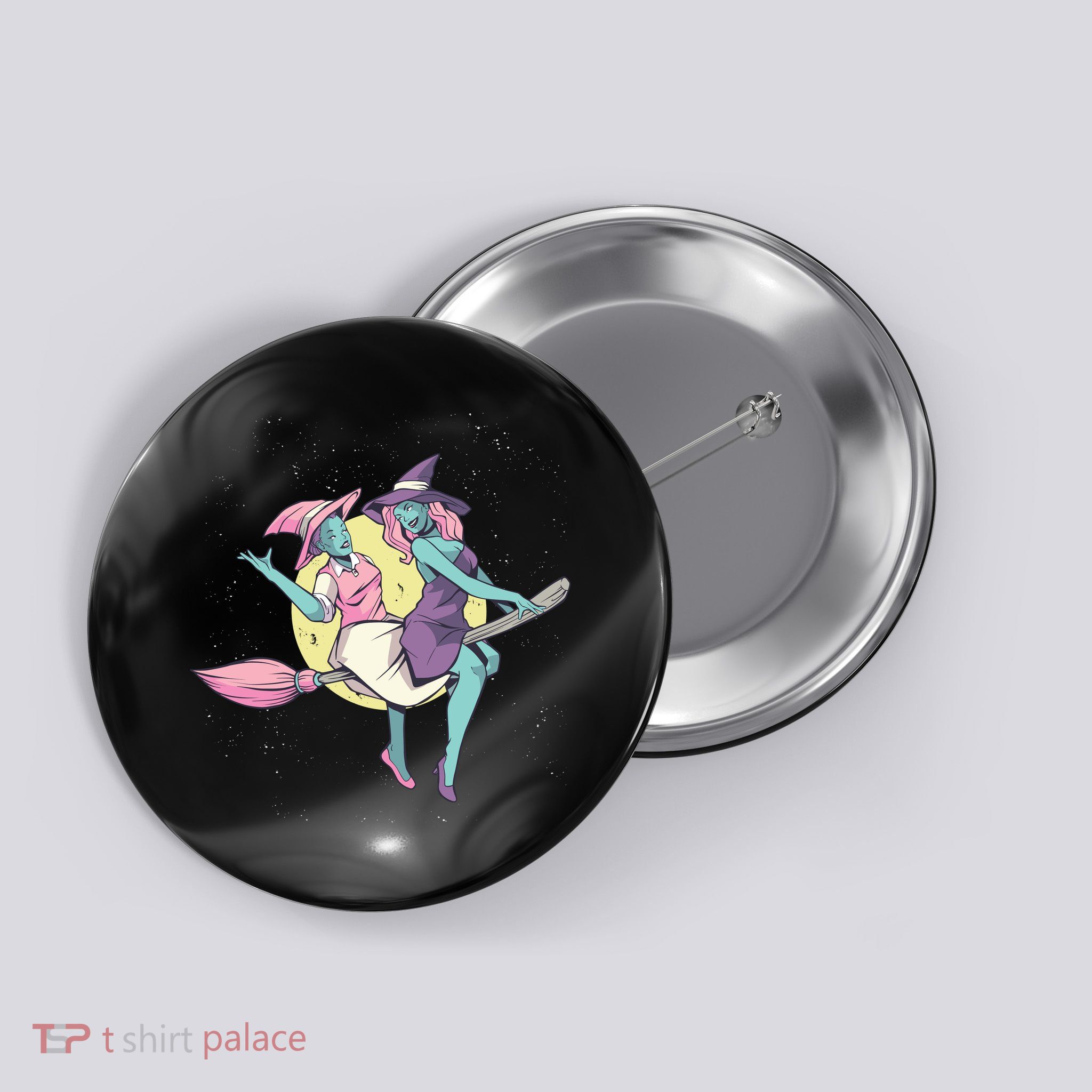 Retro Witches Flying Button
