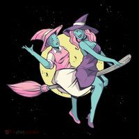Retro Witches Flying 16 in Basic Backpack