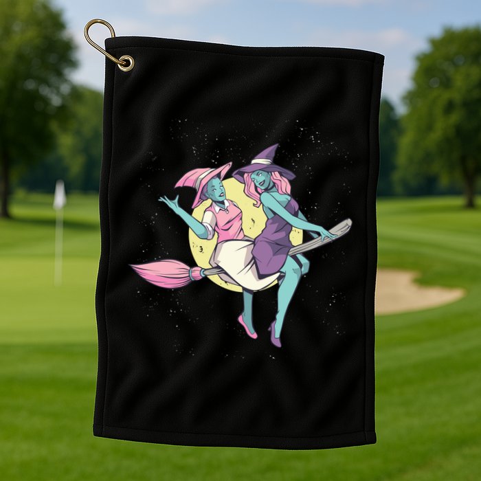 Retro Witches Flying Golf Towel
