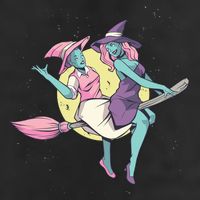 Retro Witches Flying Golf Towel