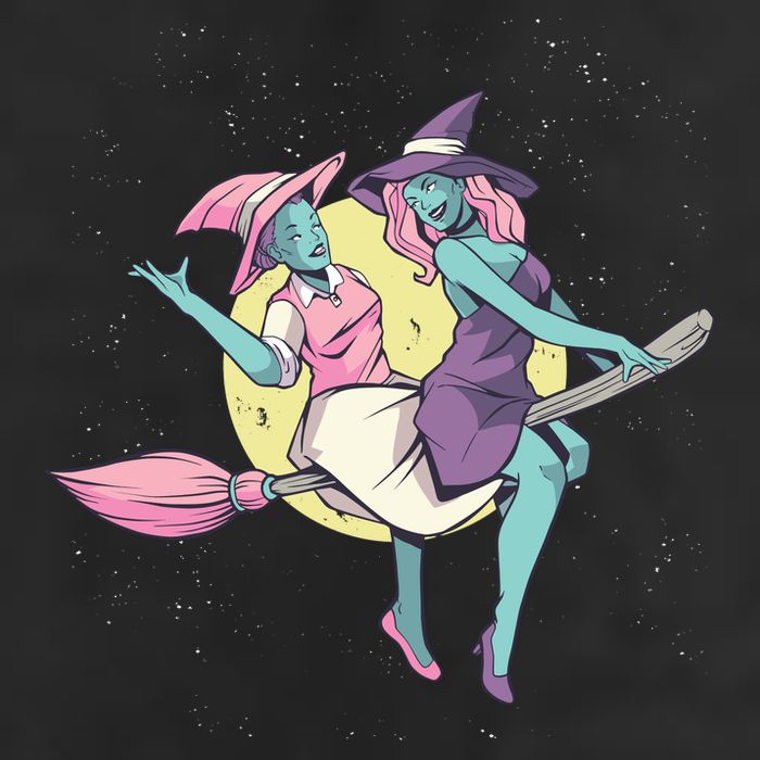 Retro Witches Flying Golf Towel