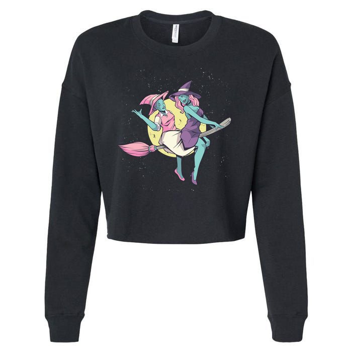 Retro Witches Flying Cropped Pullover Crew