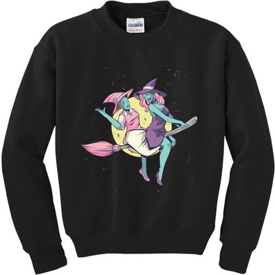 Retro Witches Flying Kids Sweatshirt