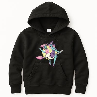 Retro Witches Flying Kids Hoodie