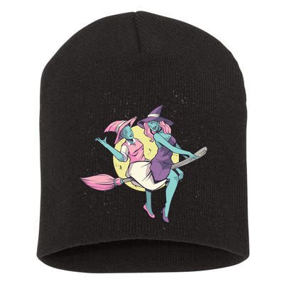 Retro Witches Flying Short Acrylic Beanie