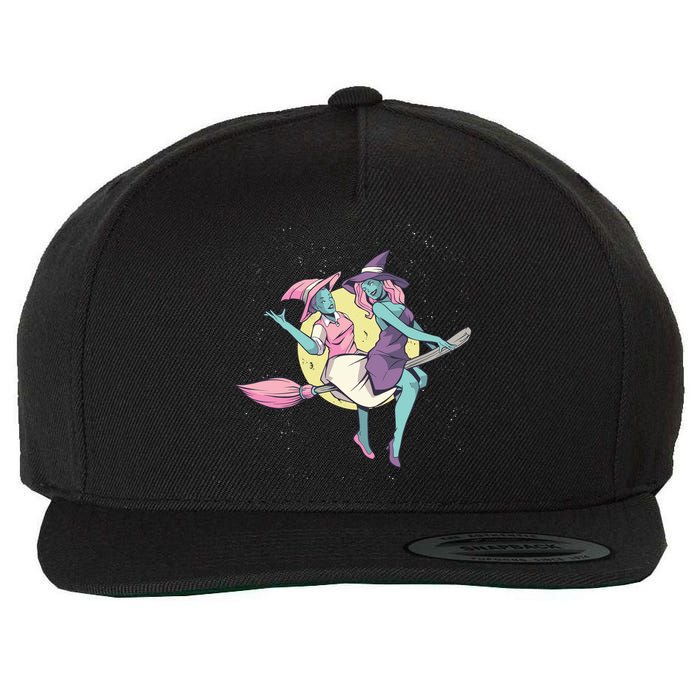 Retro Witches Flying Wool Snapback Cap