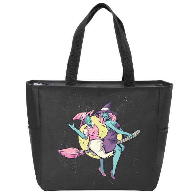 Retro Witches Flying Zip Tote Bag