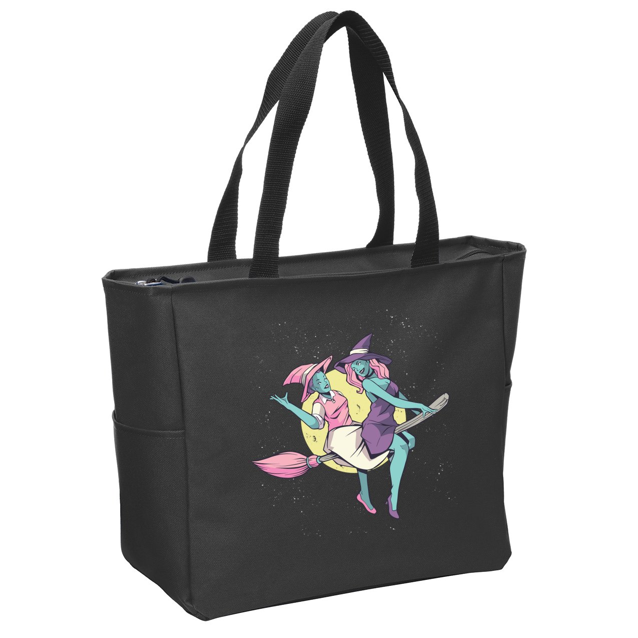 Retro Witches Flying Zip Tote Bag