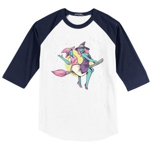 Retro Witches Flying Baseball Sleeve Shirt