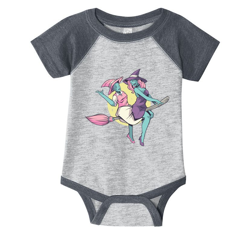 Retro Witches Flying Infant Baby Jersey Bodysuit