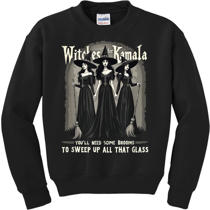 Retro Witches For Kamala Youll Need Some Brooms To Sweep Up Kids Sweatshirt