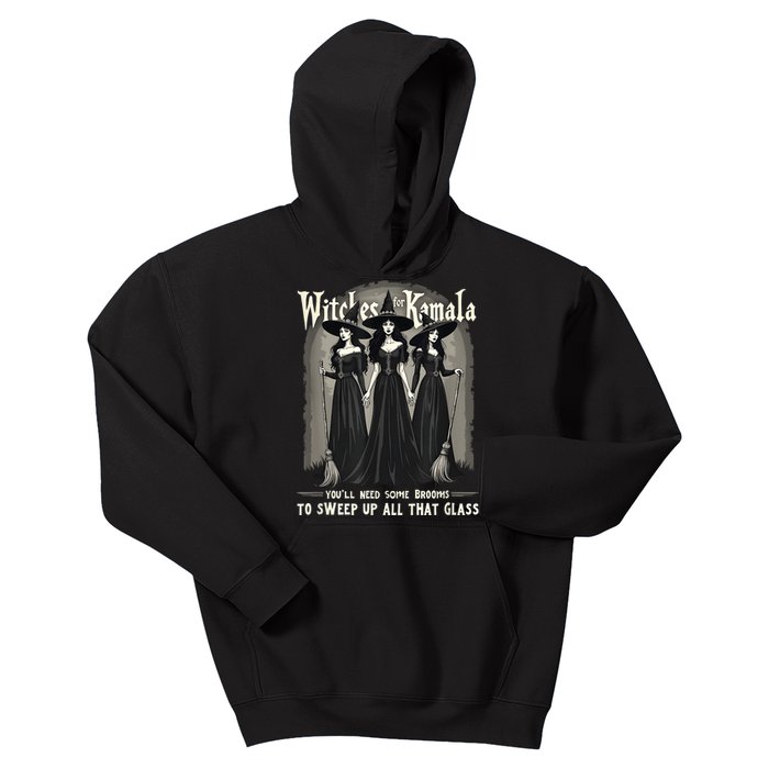 Retro Witches For Kamala Youll Need Some Brooms To Sweep Up Kids Hoodie