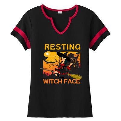 Resting Witch Face Fun Halloween Gift Ladies Halftime Notch Neck Tee