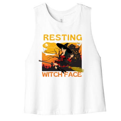 Resting Witch Face Fun Halloween Gift Women's Racerback Cropped Tank