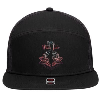 Resting Witch Face Halloween Lotus Flower For Yogi Witch Gift 7 Panel Mesh Trucker Snapback Hat