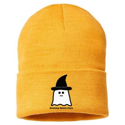 Resting Witch Face Funny Ghost Halloween Sustainable Knit Beanie