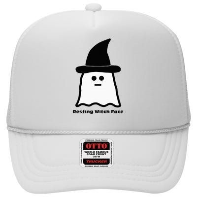 Resting Witch Face Funny Ghost Halloween High Crown Mesh Back Trucker Hat