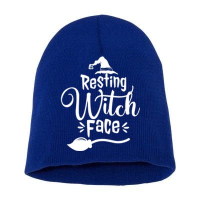 Resting Witch Face Hat Broom Cute Funny Halloween Funny Gift Short Acrylic Beanie