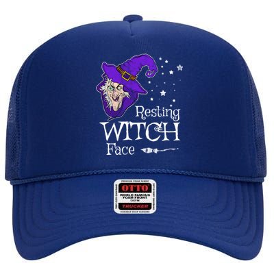 Resting Witch Face Washed Style I Funny Halloween Costume Gift High Crown Mesh Back Trucker Hat