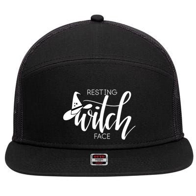 Resting Witch Face With Witch Hat Funny Halloween Design Funny Gift 7 Panel Mesh Trucker Snapback Hat